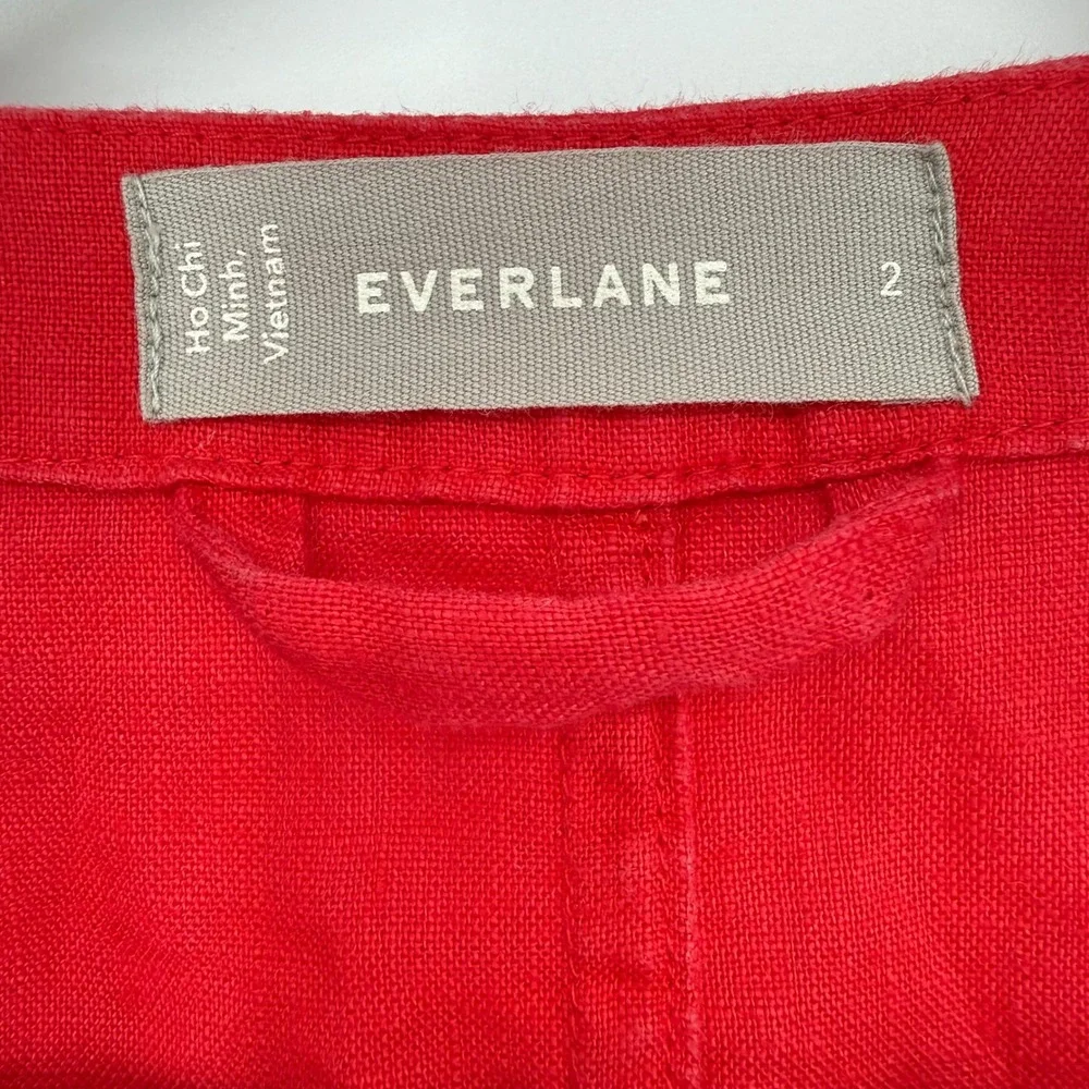EVERLANE LINEN SHORT SLEEVE JUMPSUIT RED SIZE 2‎ BELTED LOOSE FIT 100% LINEN